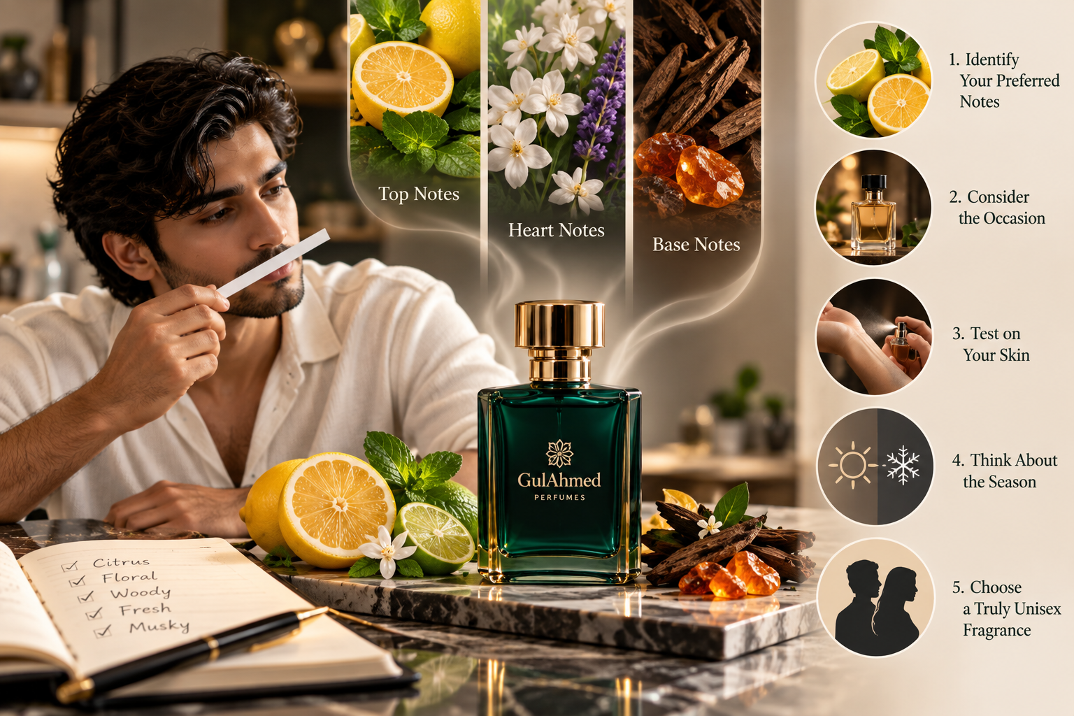 Best unisex fresh perfume selection guide based on fragrance notes, skin and occasion